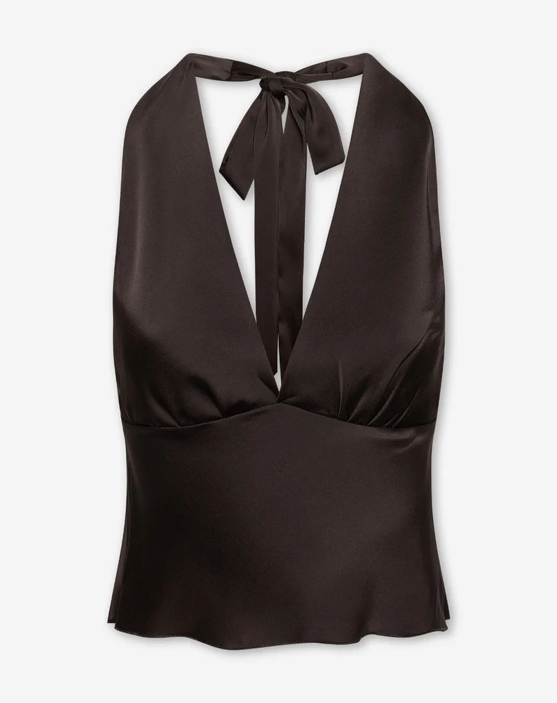 ELIZA SATIN HALTER TOP BRUIN