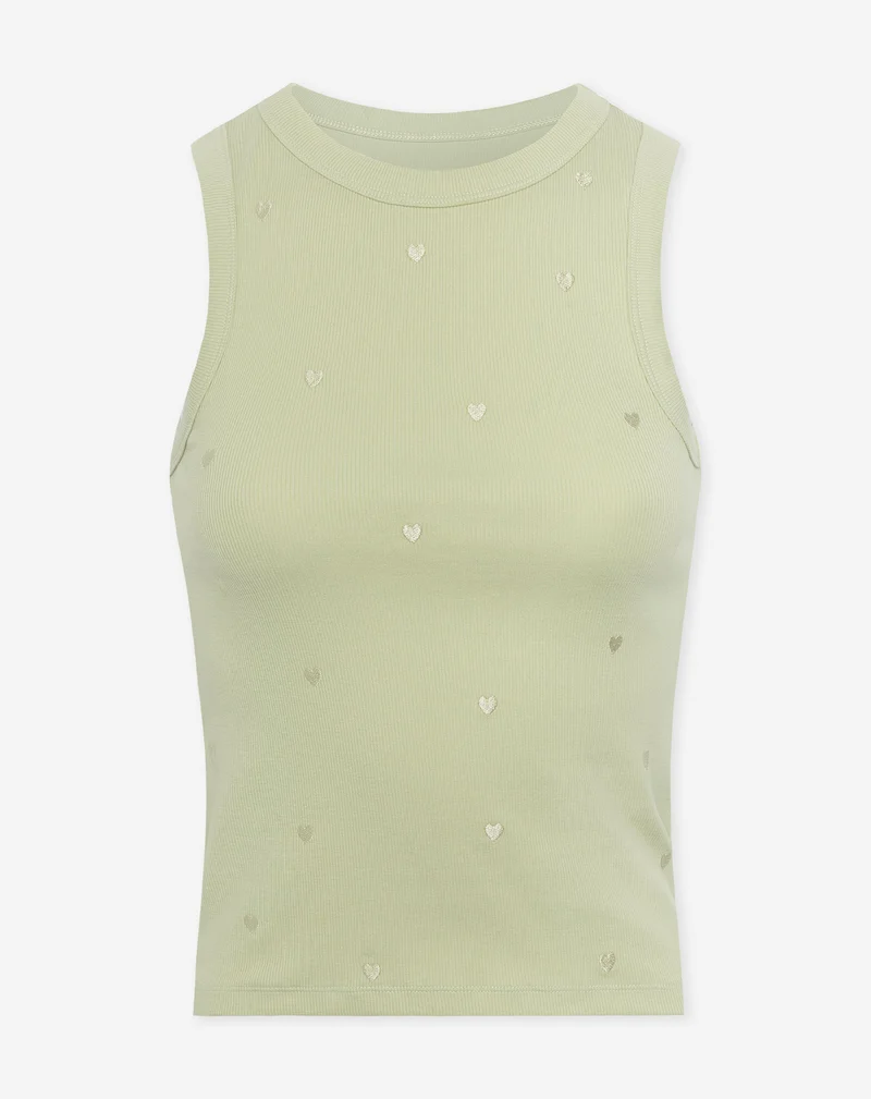 HEART EMBROIDERY SINGLET PISTACHE