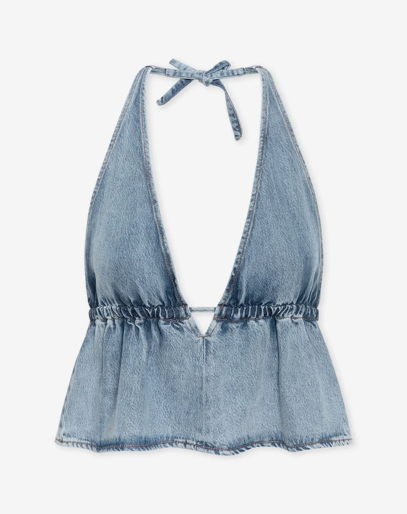LOTTE HALTER DENIM TOP MID BLAUW