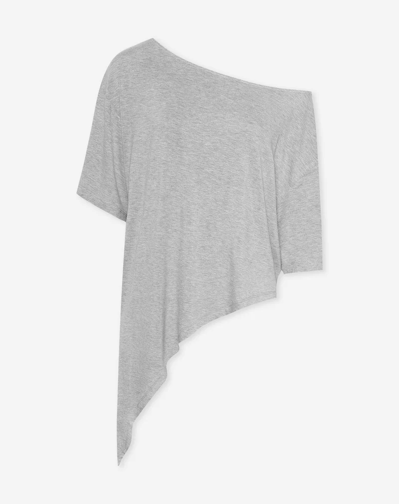 ASYMMETRIC OFF SHOULDER TEE GRIJS MELANGE