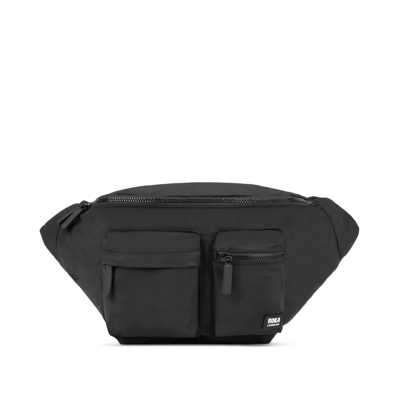 ROKA Geheel zwarte ovale M XL tas van gerecycled nylon