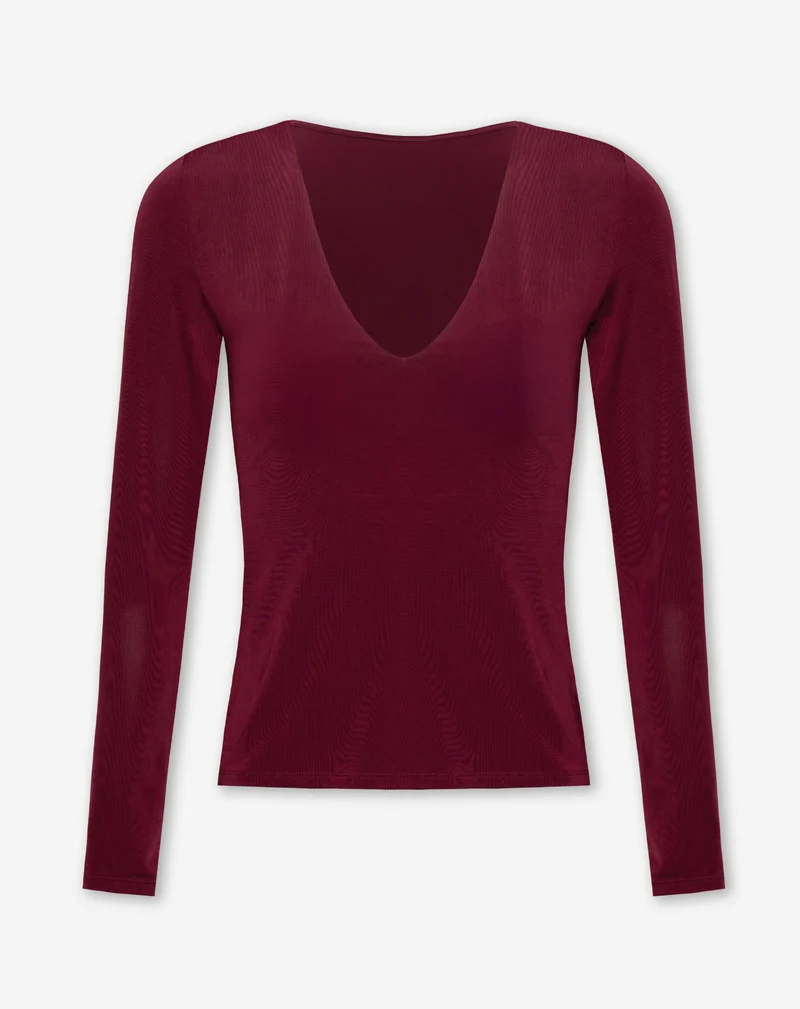 BASIC JERSEY V NECK TOP BURGUNDY