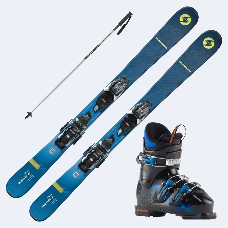 2025 Blizzard Rustler Twin Junior Skis with Comp J Boots and Poles