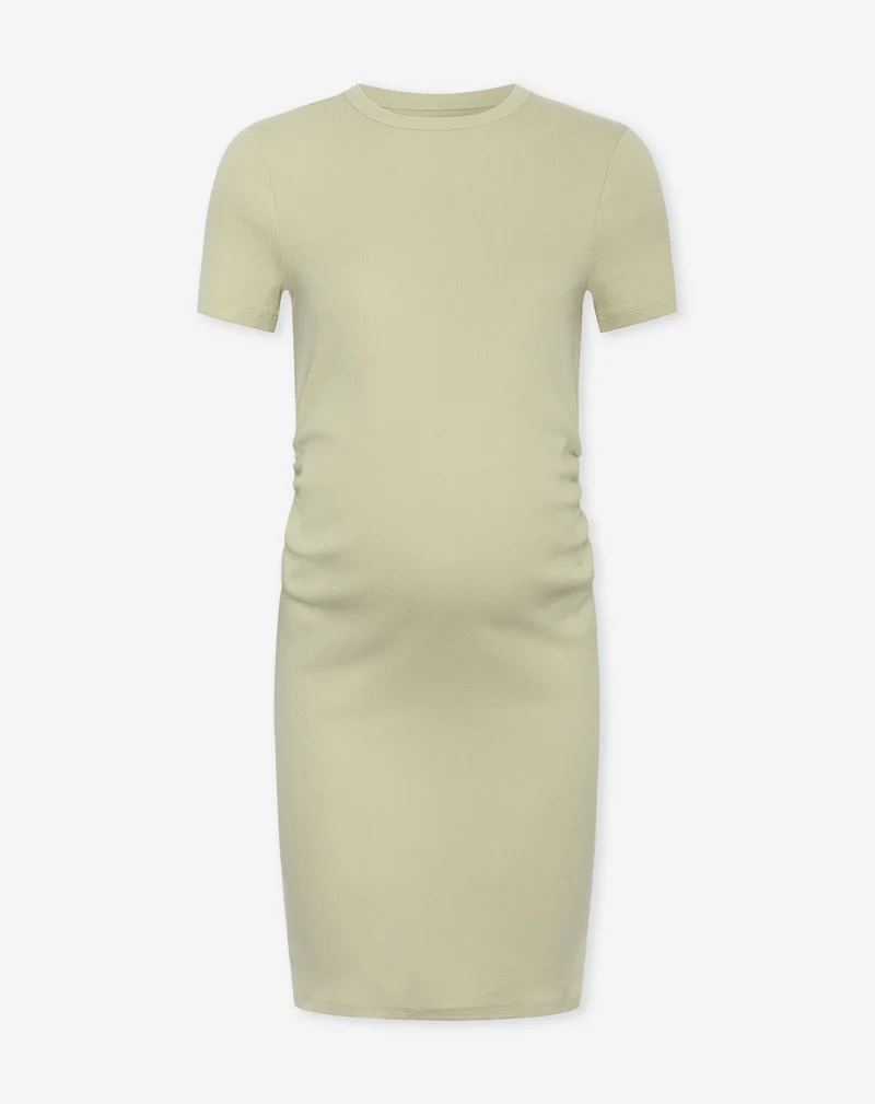 BODYCON SHORT SLEEVE RIB DRESS MATERNITY PISTACHE