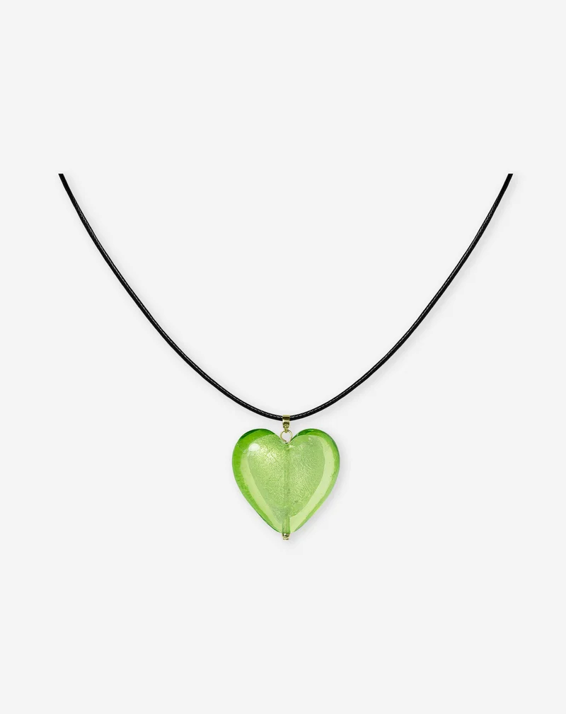 BIG GLASS HEART NECKLACE GROEN