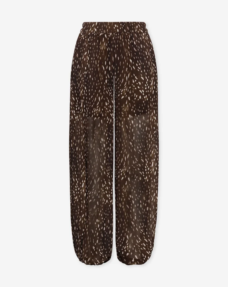 DEER PRINT CHIFFON BALLOON PANTS DONKERBRUIN