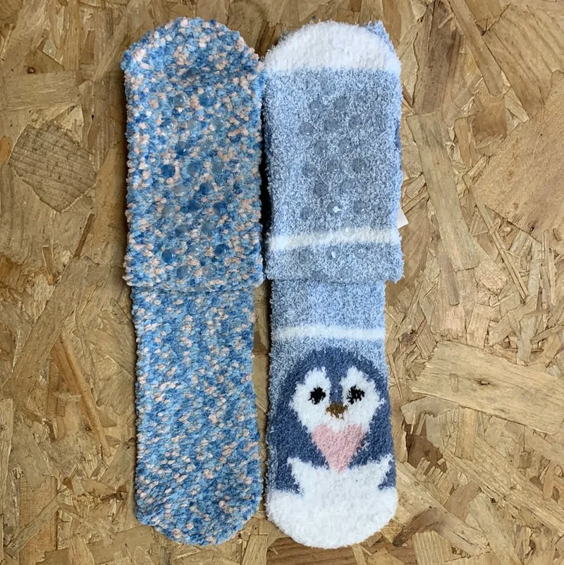 Bramble Damespinguïn pluizige sokken (2 stuks) - blauw