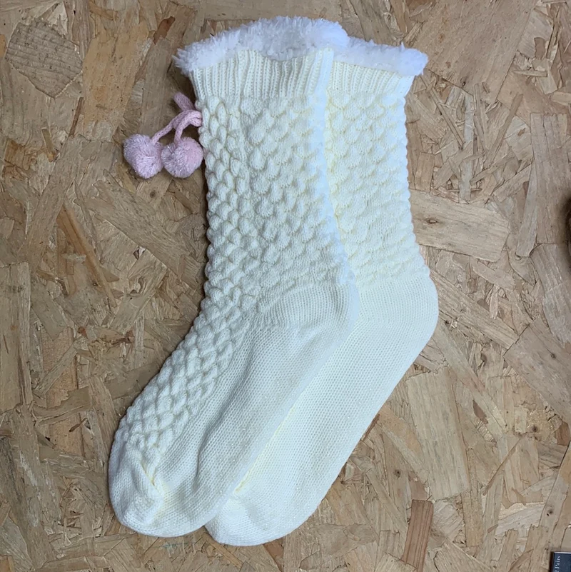 Bramble Dames Cosy Popcorn Pantoffelsok - Crème