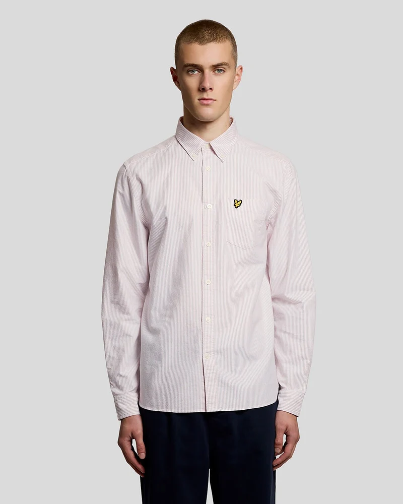 Lyle & Scott Heren katoenen gestreept Oxford overhemd | Roze grapefruit