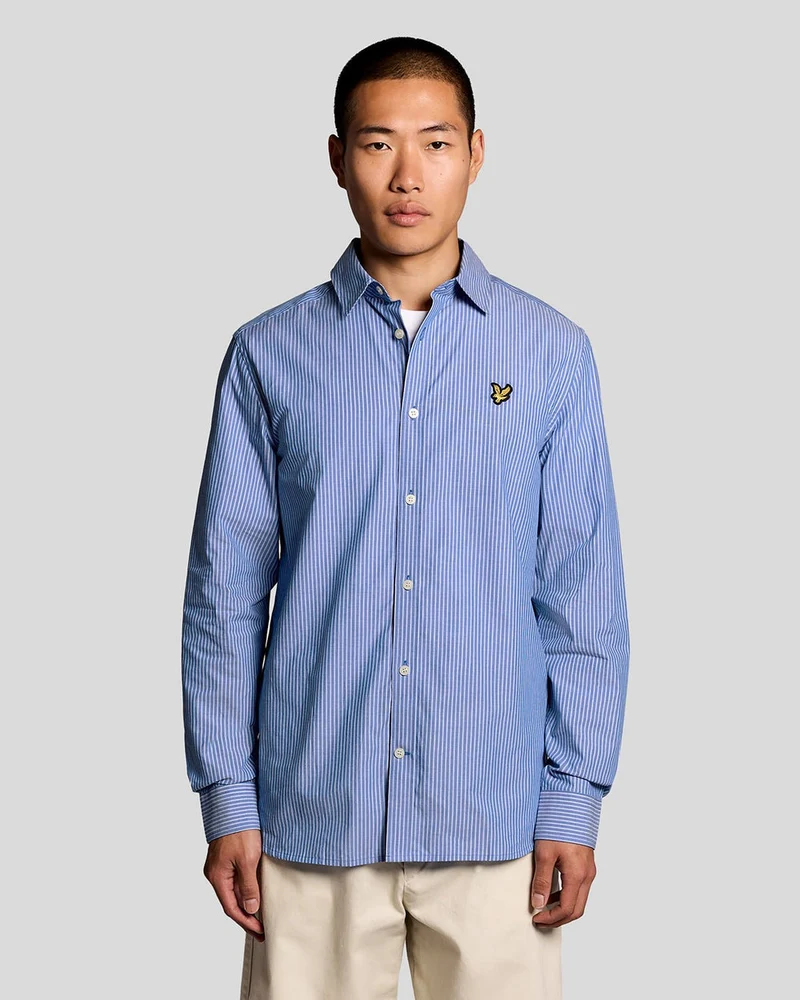 Lyle & Scott Herenoverhemd van katoenpoplin met dubbele strepen | Helderblauw