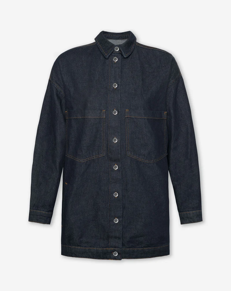 LONG DENIM SHACKET DONKERBLAUW