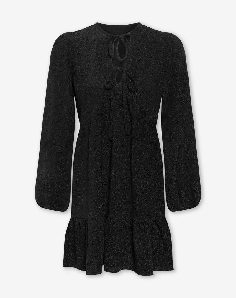 JULIE GLITTER RUFFLE BOWS DRESS ZWART