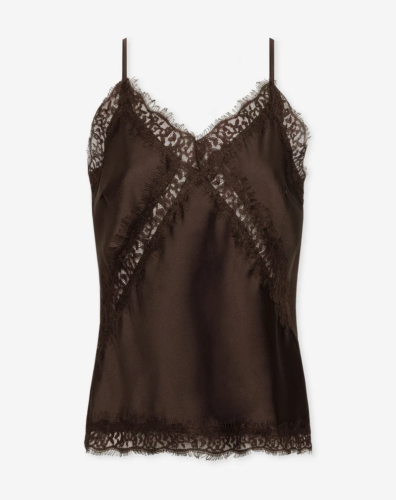 SATIN LACE CAMI TOP DONKERBRUIN