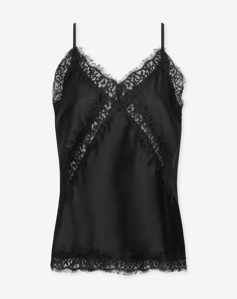 SATIN LACE CAMI TOP ZWART