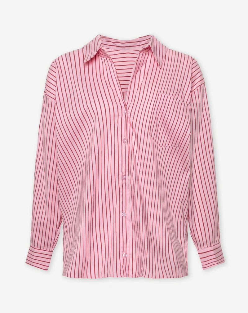POPLIN STRIPE OVERSIZED BLOUSE ROZE