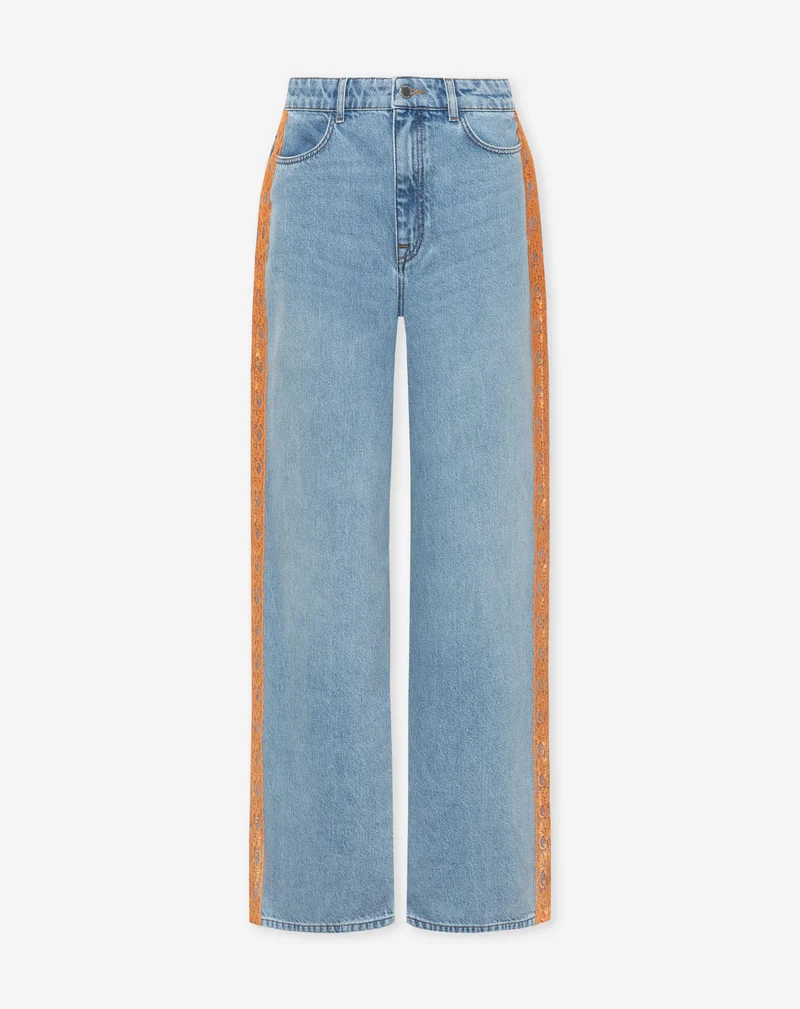 LACE TAPE WIDE LEG JEANS ORANJE