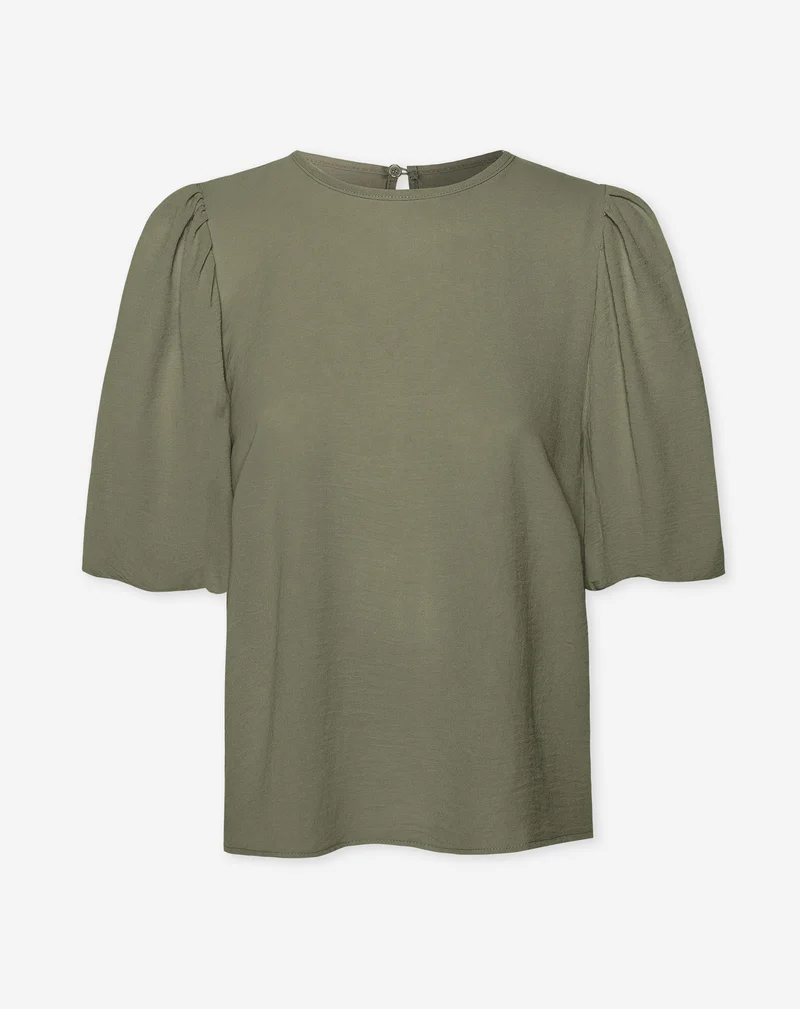 JULIE PUFF SLEEVE TOP LICHT OLIJFGROEN