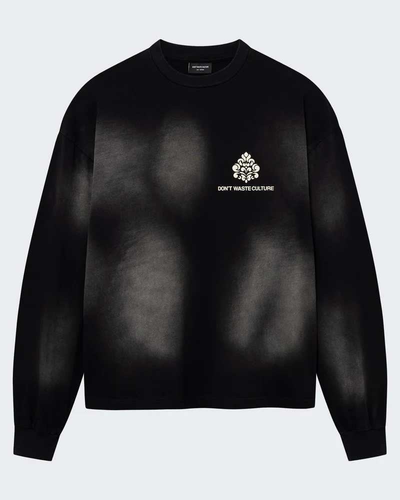 Heren Longsleeve shirt met faded wash Zwart