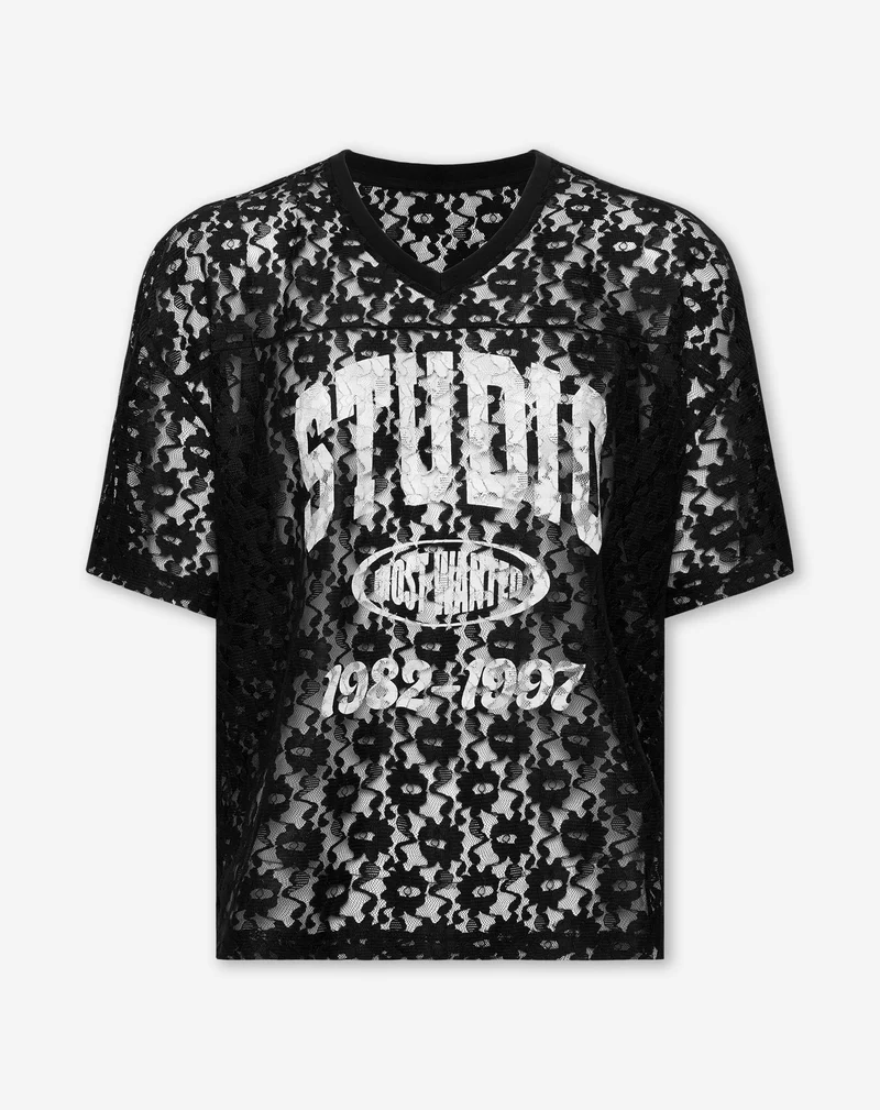 LACE SPORTS STUDIO V NECK TEE ZWART