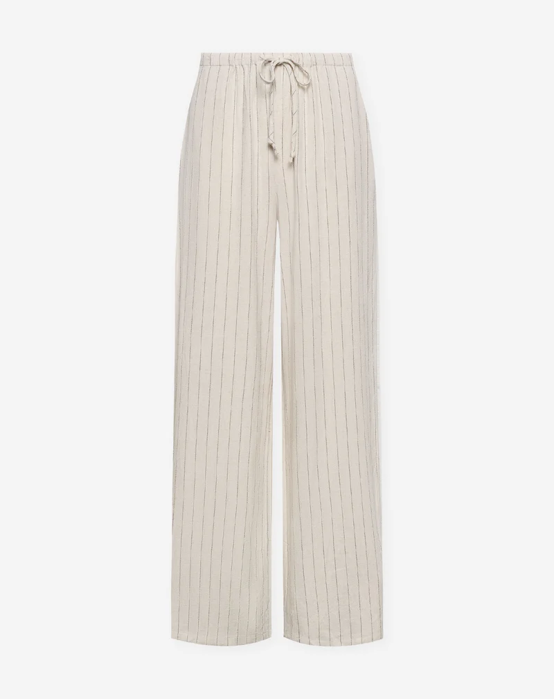 RHODE LINEN PULL ON PANTS PETITE PIN STRIPE BEIGE