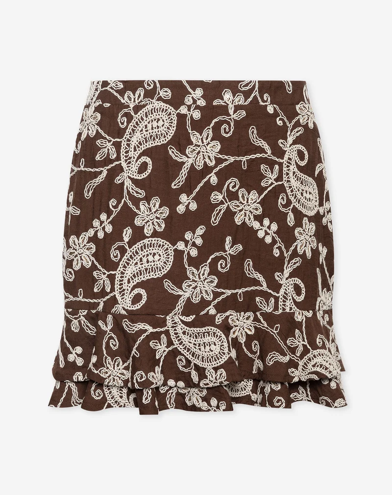 MENNA FLOWER EMBROIDERY SKIRT BRUIN