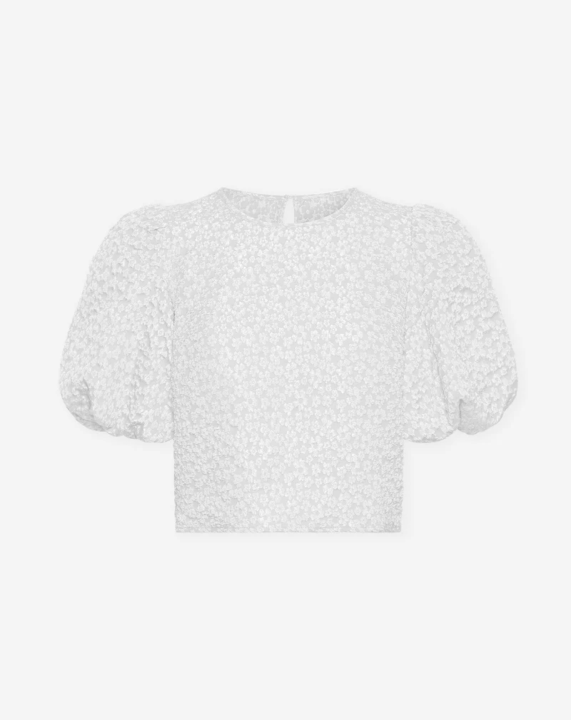 BETTY FLOWER JACQUARD PUFF SLEEVE TOP WIT