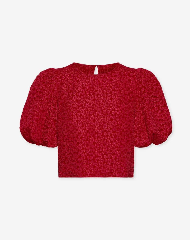 BETTY FLOWER JACQUARD PUFF SLEEVE TOP ROOD