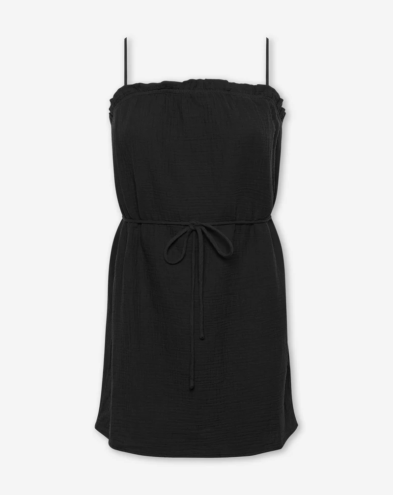 MOUSSELINE SHORT STRAP DRESS ZWART
