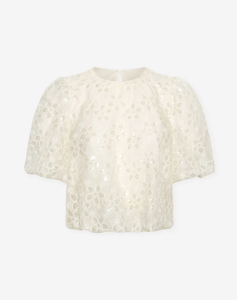 VESPER FLOWER EMBROIDERY SEQUIN TOP CRÈME