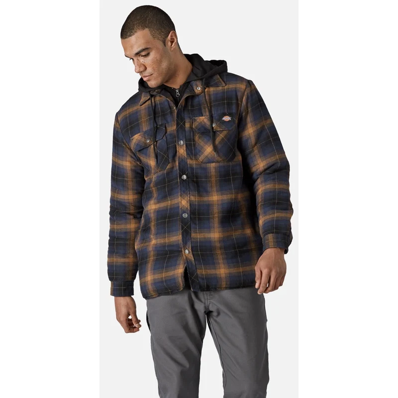 Dickies Heren fleece capuchon flanellen overhemdjack - donkerblauw