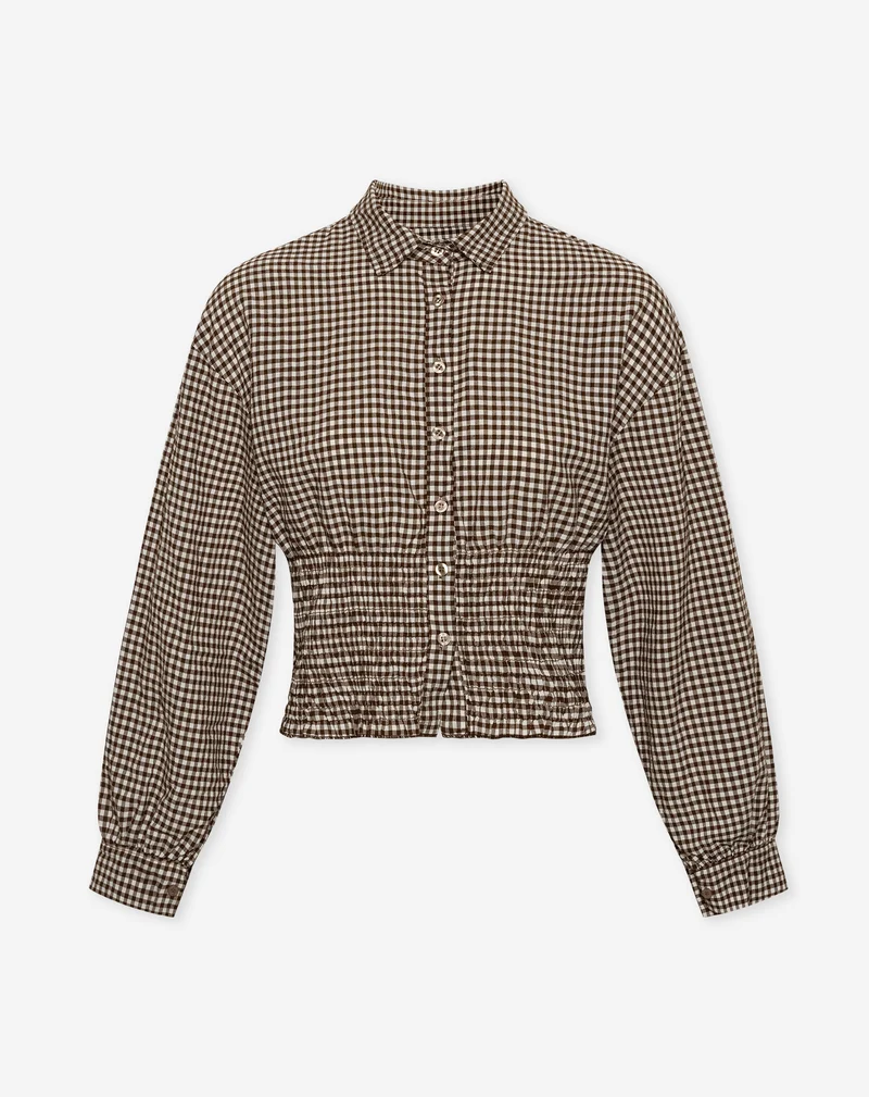 CHECK SMOCK BLOUSE BRUIN