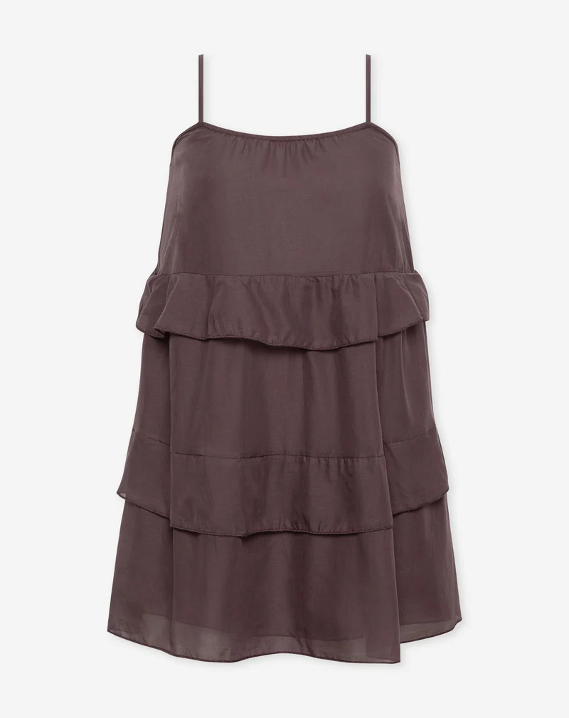 JACKY FLOWY RUFFLE DRESS BURGUNDY