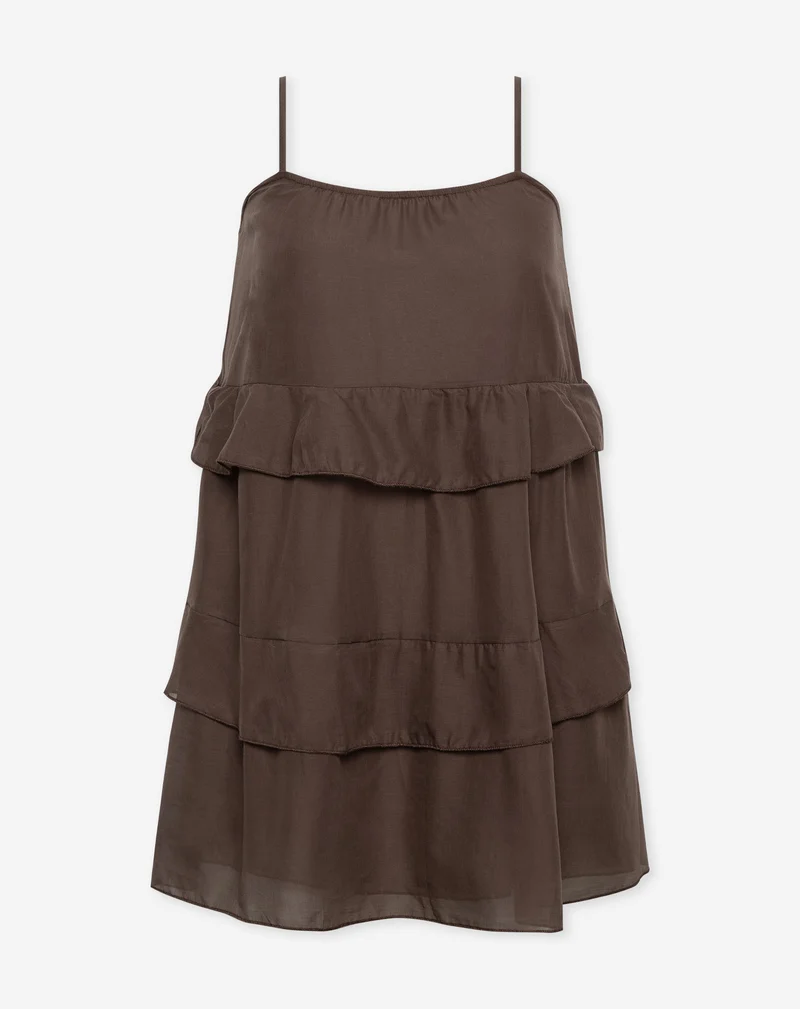 JACKY FLOWY RUFFLE DRESS BRUIN