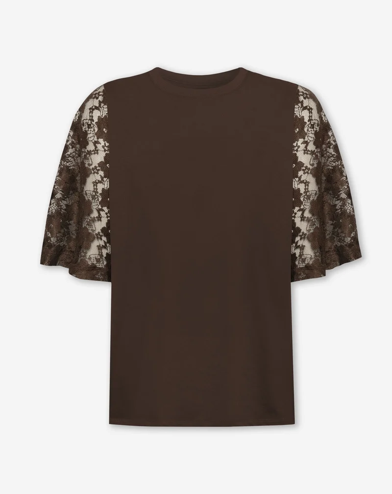 LACE BUTTERFLY SLEEVE TEE BRUIN