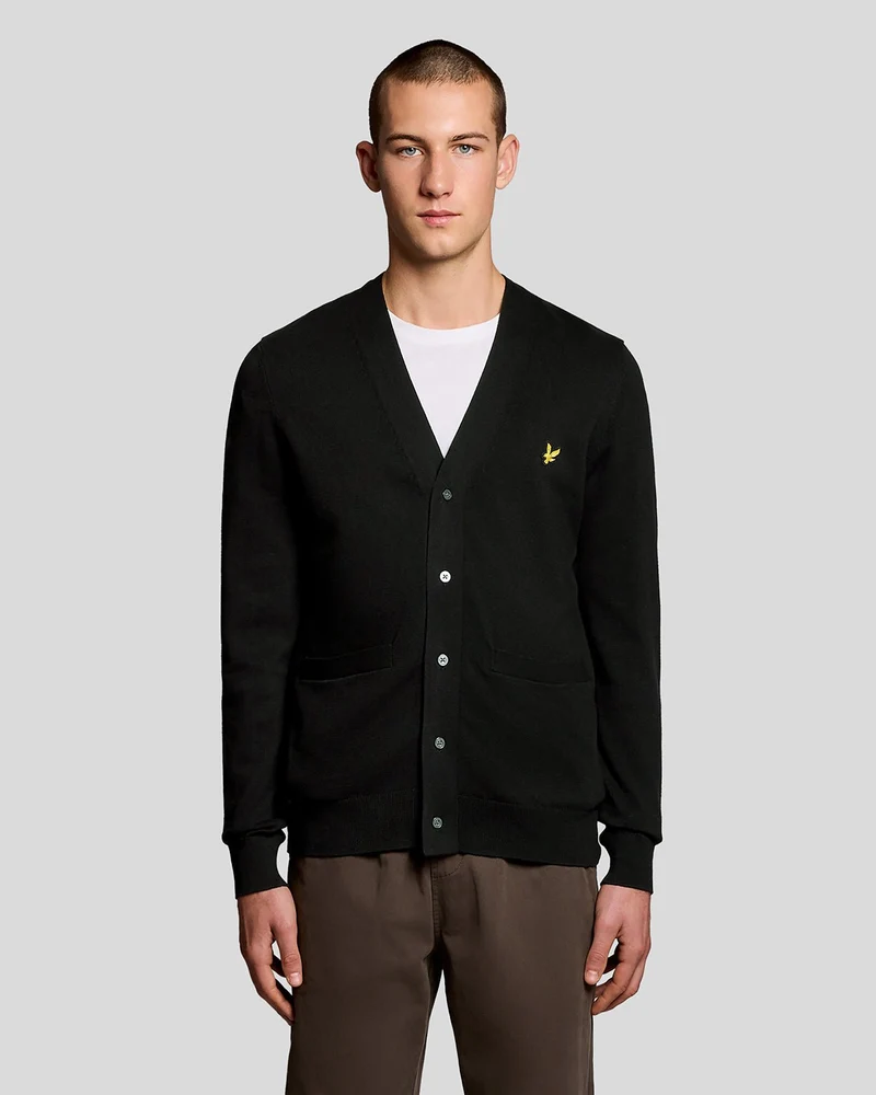 Lyle & Scott Herenvest van katoen met V-hals | Gitzwart