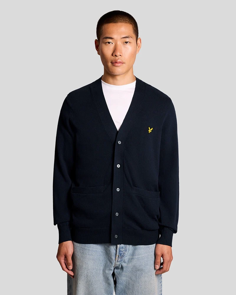 Lyle & Scott Herenvest van katoen met V-hals | Donkerblauw