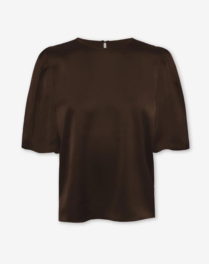 JULIE SATIN PUFF SLEEVE TOP BRUIN