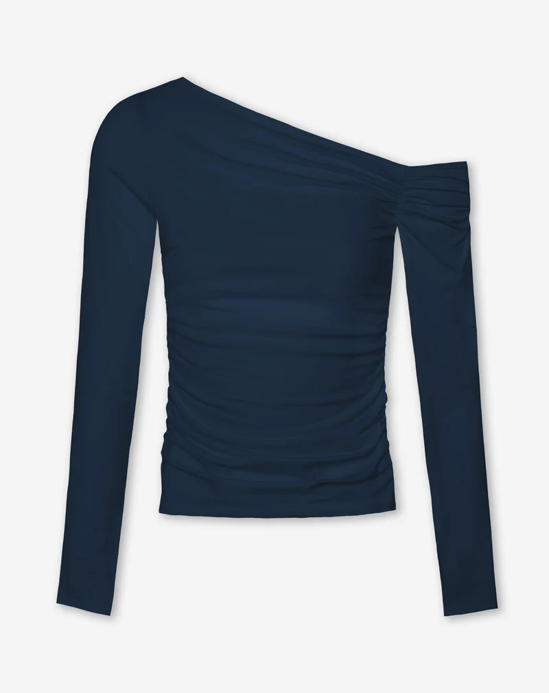 TAMAR OFF SHOULDER RUCHED TOP MARINEBLAUW