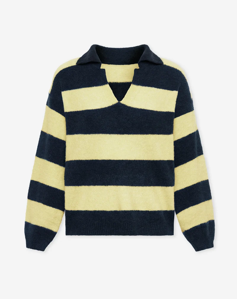 KNITTED STRIPE POLO MARINEBLAUW