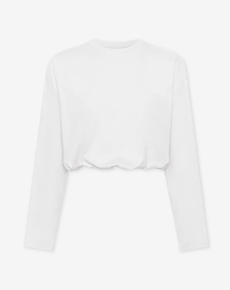 CROPPED BUBBLE HEM LONG SLEEVE TEE CRÈME