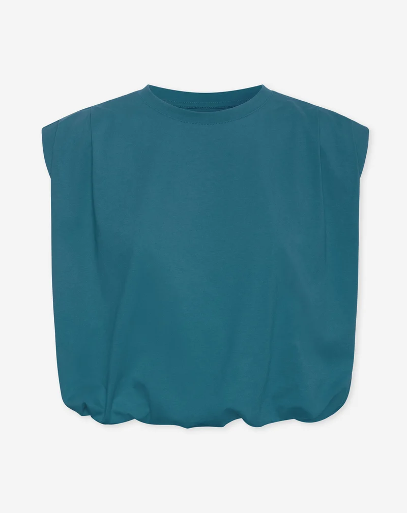 PADDED SHOULDER BUBBLE HEM TEE TEAL
