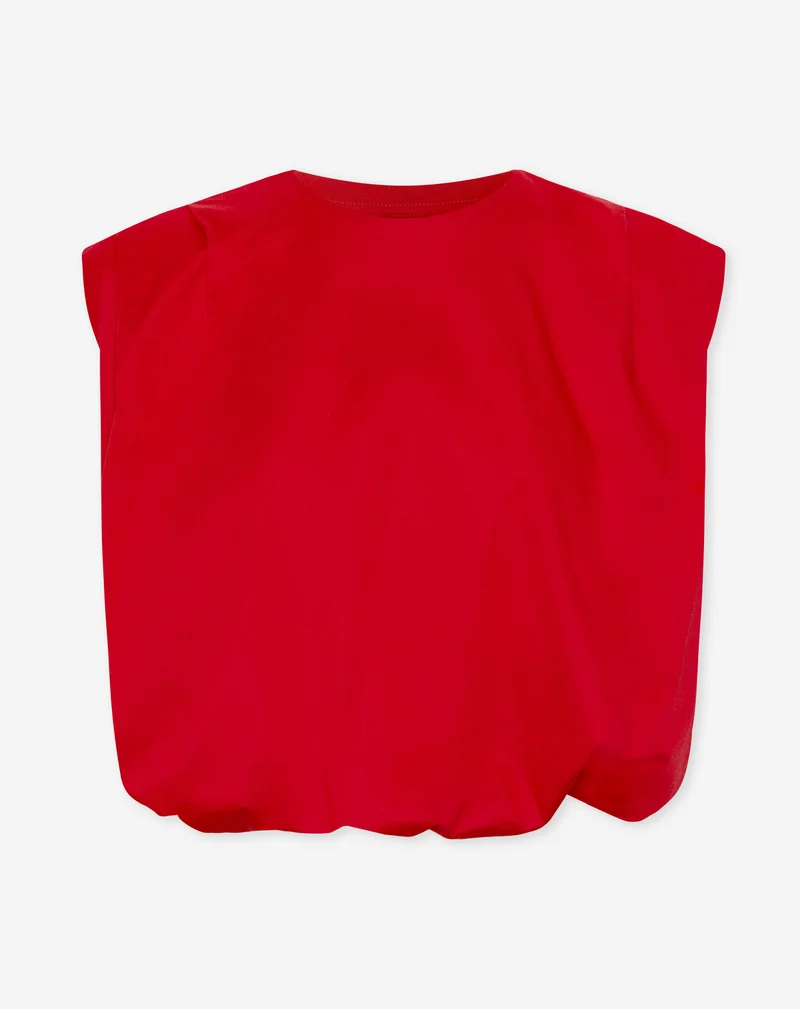 TYRA COTTON PADDED SHOULDER BUBBLE HEM TOP ROOD