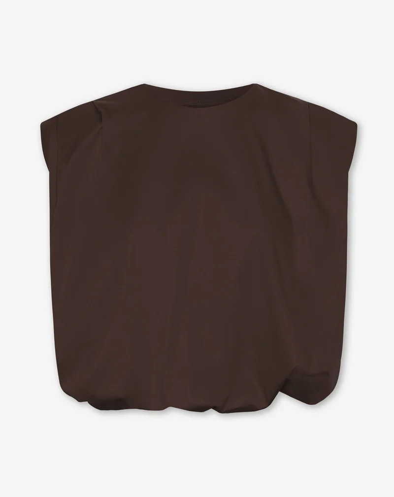TYRA COTTON PADDED SHOULDER BUBBLE HEM TOP BRUIN