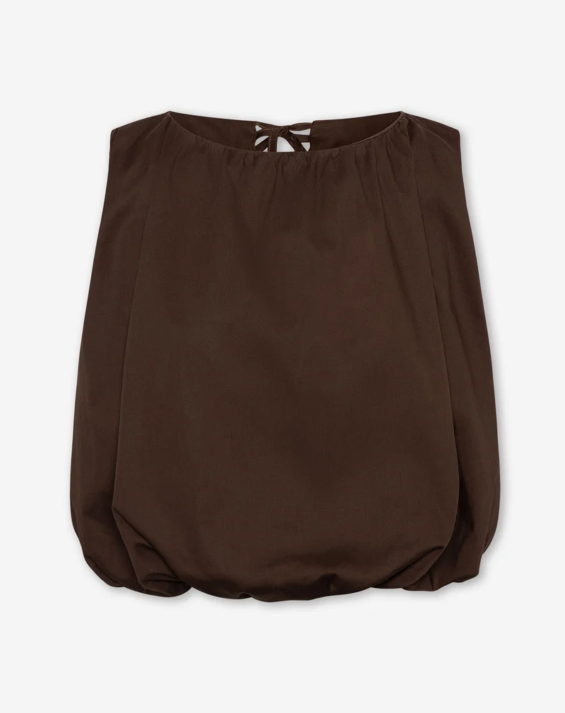 WENDE COTTON BUBBLE HEM TOP DONKERBRUIN