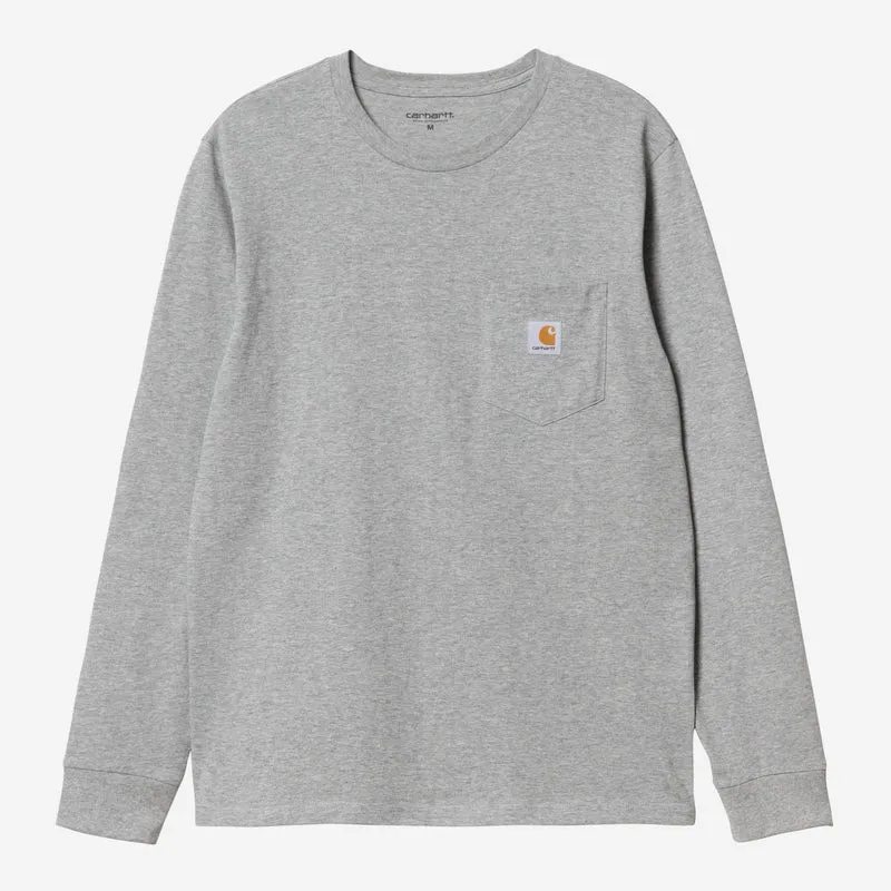 Carhartt WIP Heren T-shirt met lange mouwen en borstzak | Grijs gemêleerd