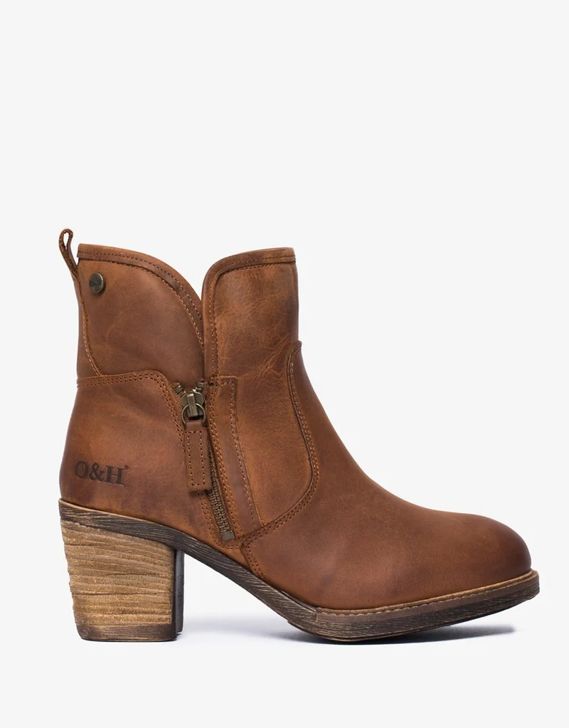 Oak & Hyde East Side Cesar leren enkelboek voor dames - Cognac