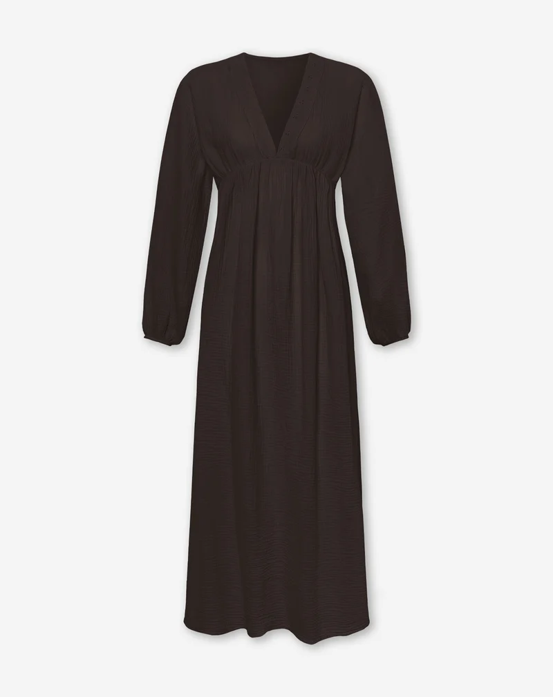 MOUSSELINE FLOWER TAPE MAXI DRESS BRUIN
