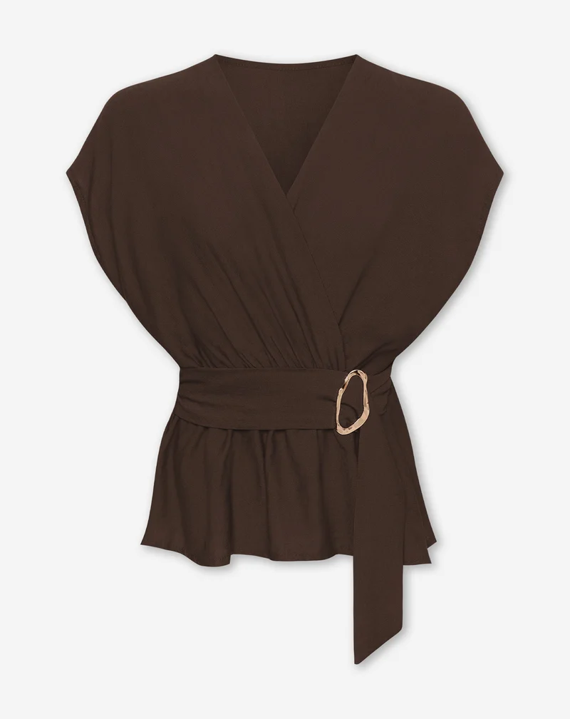 ZAYA VISCOSE BUCKLE TOP DONKERBRUIN