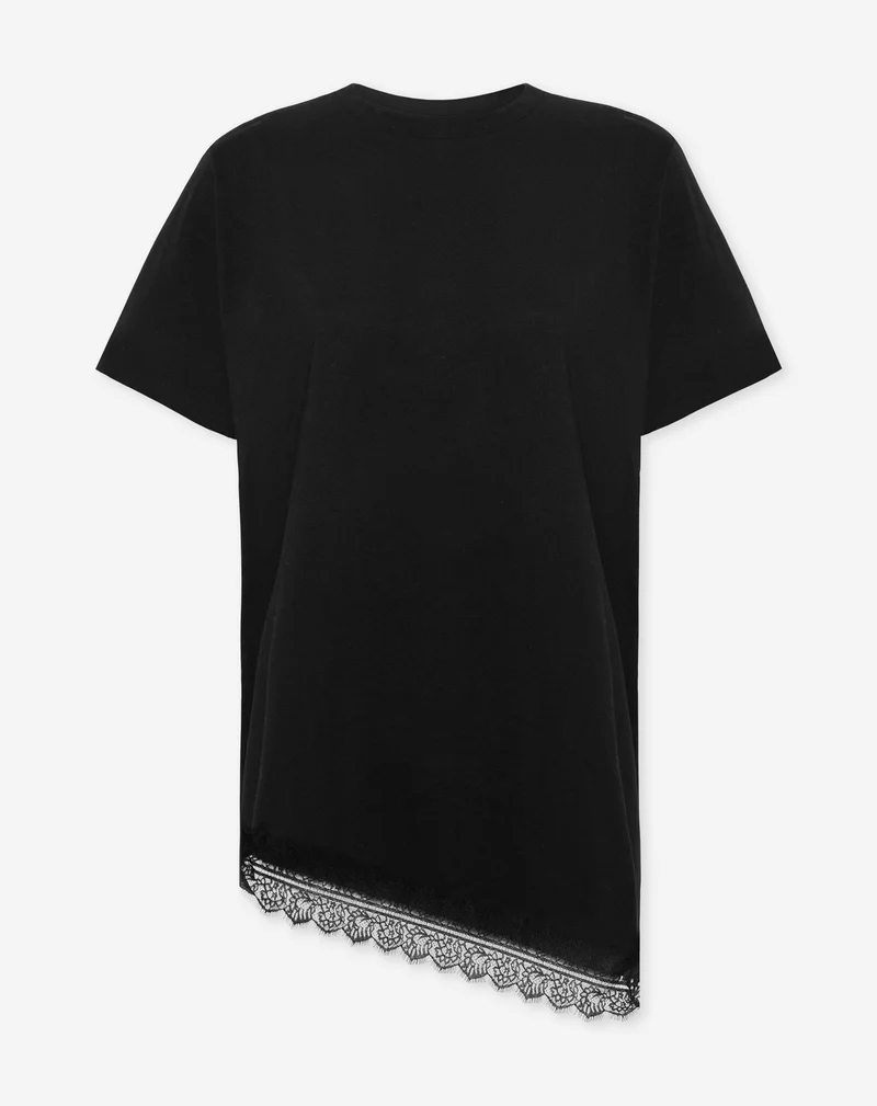 LACE BORDER TEE DRESS ZWART