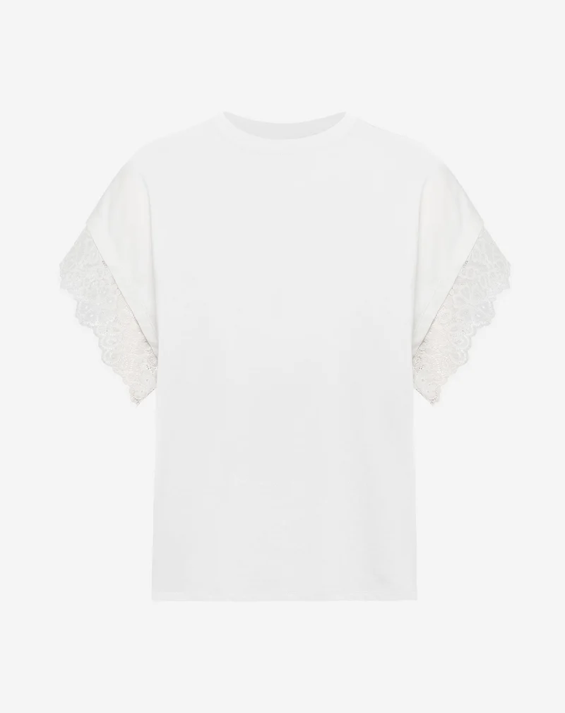 OVERSIZED LACE CAP SLEEVE TEE CRÈME